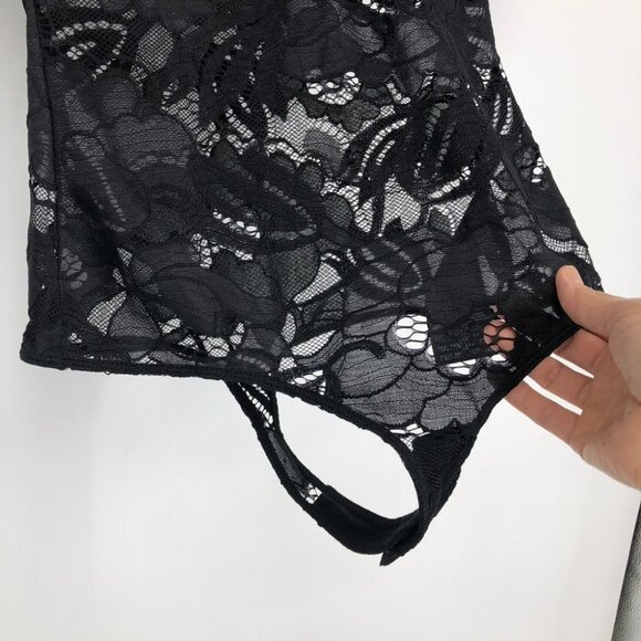 NWT Guess Black Lace Up Sheer Floral Lace Corset Bodysuit Mesh 1/4 Sleeve size S - Picture 7 of 16